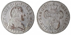 Savoia. Vittorio Amedeo III. 20 soldi 1796 Mi gr. 5,02. SPL con buona parte di argentatura