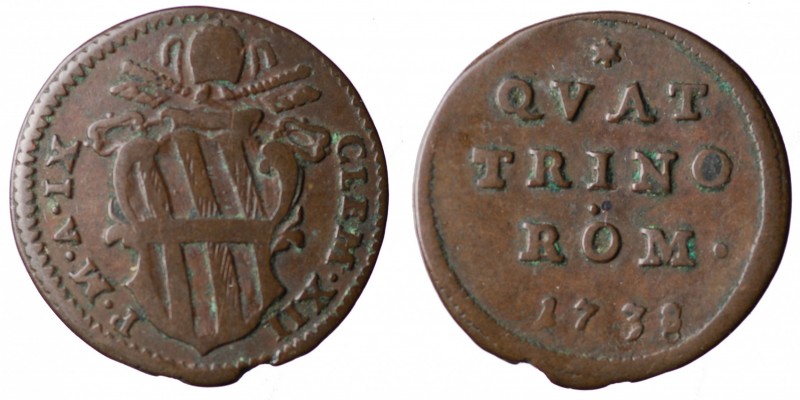Clemente XII (1730-1740). Roma. Quattrino 1738 AE gr. 2,14