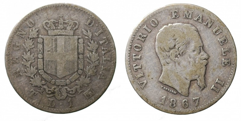 Vittorio Emanuele II. 1 Lira 1867 Torino. Rif.Gig.67 R2. MB