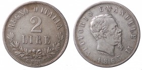 Vittorio Emanuele II. 2 lire 1863 N. Gig.58 NC BB