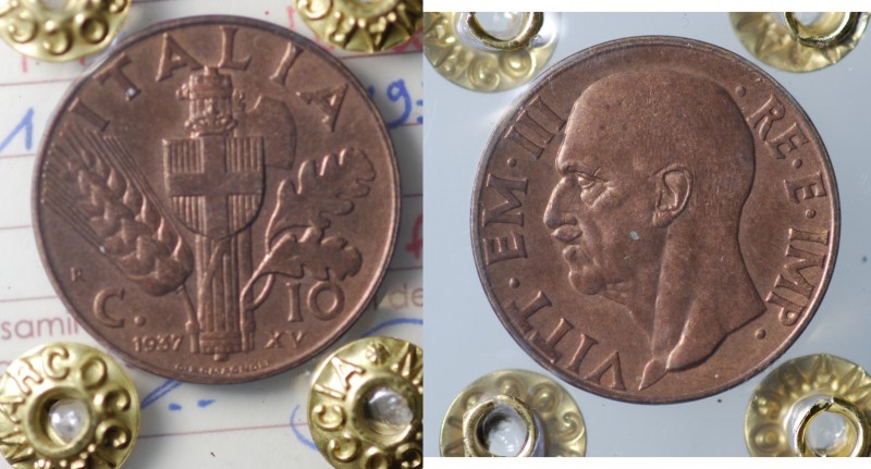 Vittorio Emanuele III. 10 centesimi 1937 periziata Marcoccia FDC