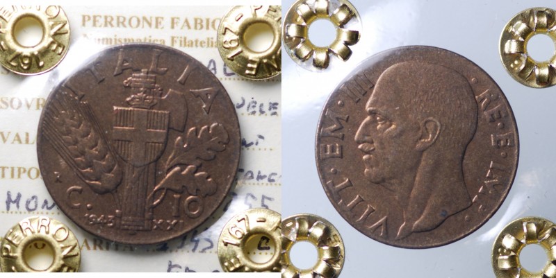 Vittorio Emanuele III. 10 centesimi 1943 FDC periziata Perrone