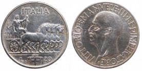 Vittorio Emanuele III. 20 lire 1936 AG. Contorno del primo tipo. mMB *lucidata, proveniente da spilla