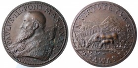 Papali. Paolo III (1534-1549). Medaglia postuma, bronzo AE gr.23,4 mm 37,4. D/PAVLVS III PONT MAX AN XVI, busto del ponteficie; R/IN VIRTVTE TVA SERVA...