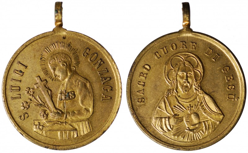 San Luigi Gonzaga. Medaglia religiosa AE dorato gr. 7,27 mm 25,7