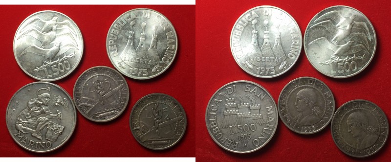 San Marino. Lotto 5 monete in argento. Conservazioni mediamente SPL-FDC