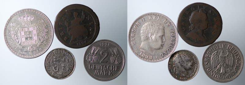 World coins. Lotto di 4 Monete (Gran bretagna, Portogallo, Germania) in vari met...