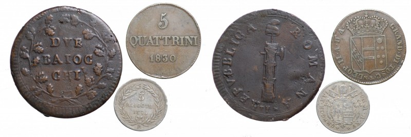 Zecche Italiane. Lotto di 3 monete catalogate (2 baiocchi Prima Repubblica Roman...