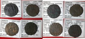 Zecche Italiane. Venezia. Lotto di 4 monete catalogate (6 bagattini monetazione anonima, 12 bagattini Erizzo, Priuli, Corner)