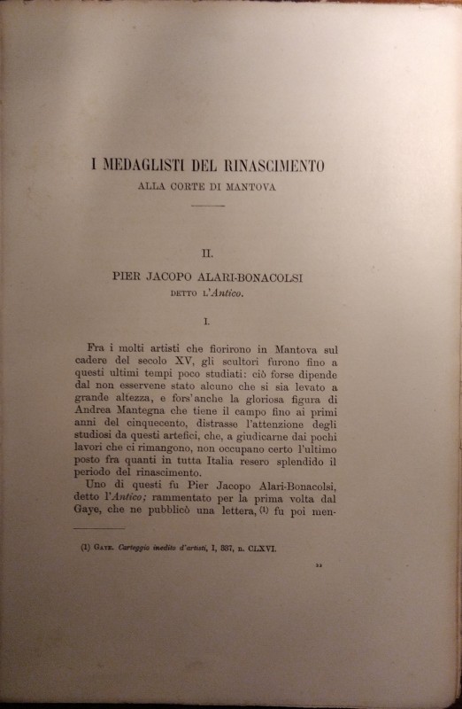 ROSSI U. – I medaglisti del Rinascimento alla corte di Mantova. II. Pier Jacopo ...