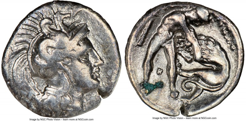 CALABRIA. Tarentum. Ca. 380-280 BC. AR diobol (13mm, 1h). NGC VF. Head of Athena...