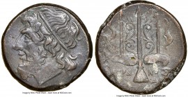 SICILY. Syracuse. Hieron II (ca. 275-215 BC). AE litra (19mm, 9h). NGC Choice VF. Head of Poseidon left, wearing taenia / ΙΕΡ-ΩΝΟΣ/A-N, trident head, ...