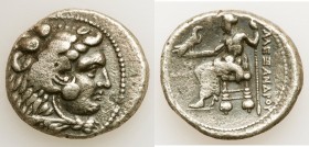 MACEDONIAN KINGDOM. Alexander III the Great (336-323 BC). AR tetradrachm (27mm, 16.58 gm, 6h). Fine, porosity. Early posthumous issue of Tyre, dated R...
