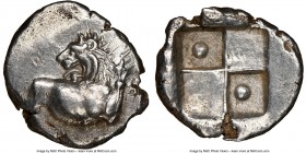 THRACE. Chersonesus. Ca. 4th century BC. AR hemidrachm (15mm, 2.44 gm). NGC Choice AU 5/5 - 4/5. Persic standard, ca. 480-350 BC. Forepart of lion rig...