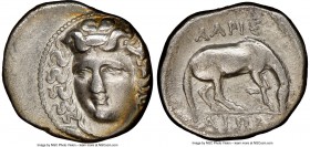 THESSALY. Larissa. Ca. 4th century BC. AR drachm (20mm, 5.74 gm, 12h). NGC Choice VF 3/5 - 2/5, brushed. Head of nymph Larissa facing, turned slightly...