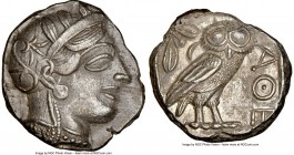 ATTICA. Athens. Ca. 440-404 BC. AR tetradrachm (24mm, 17.16 gm, 9h). NGC AU 5/5 - 3/5. Mid-mass coinage issue. Head of Athena right, wearing crested A...