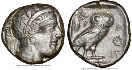ATTICA. Athens. Ca. 440-404 BC. AR tetradrachm (23mm, 17.15 gm, 10h). NGC AU 4/5 - 4/5. Mid-mass coinage issue. Head of Athena right, wearing crested ...