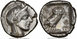 ATTICA. Athens. Ca. 440-404 BC. AR tetradrachm (24mm, 17.15 gm, 8 h). NGC AU 5/5 - 2/5, brushed. Mid-mass coinage issue. Head of Athena right, wearing...