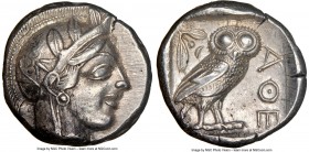 ATTICA. Athens. Ca. 440-404 BC. AR tetradrachm (23mm, 17.16 gm, 10h). NGC Choice XF 5/5 - 4/5. Mid-mass coinage issue. Head of Athena right, wearing c...