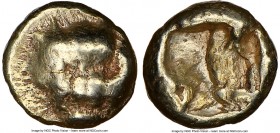 IONIA. Miletus. Ca. 600-550 BC. EL 1/24 stater or myshemihecte (6mm, 0.59 gm). NGC Fine. Lion or panther head facing / Irregular incuse punch. SNG Kay...