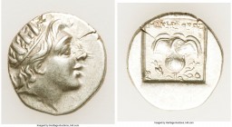 CARIAN ISLANDS. Rhodes. Ca. 88-84 BC. AR drachm (15mm, 2.24 gm, 12h). About XF. Plinthophoric standard, Nicephorus, magistrate. Radiate head of Helios...