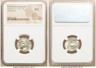 PARTHIAN KINGDOM. Phraates IV (ca. 38-2 BC). AR drachm (19mm, 1h). NGC MS. Mithradatkart. Diademed and draped bust left, wart on forehead; eagle with ...