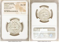 SASANIAN KINGDOM. Khusro II (AD 591-628). AR drachm (33mm, 9h). NGC Choice XF. AY mint. Bust of Khusro II right, wearing mural crown with frontal cres...