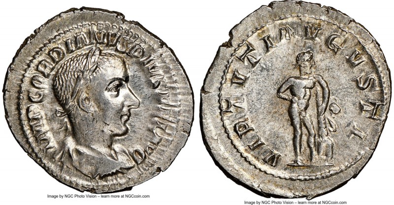 Gordian III (AD 238-244). AR denarius (27mm, 3.12 gm, 1h). NGC MS 4/5 - 4/5. Rom...