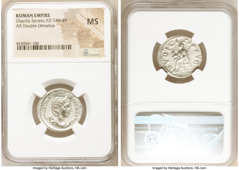 Otacilia Severa (AD 244-249). AR antoninianus (23mm, 5h). NGC MS. Rome. MARCIA O...