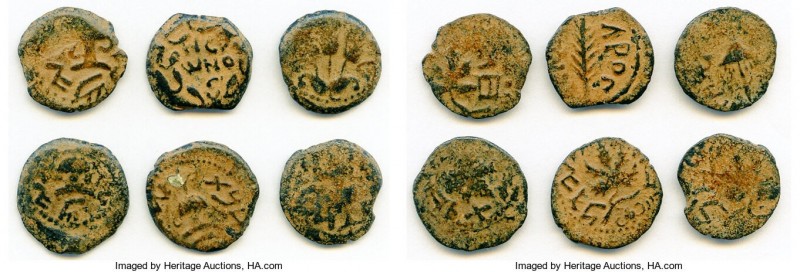 ANCIENT LOTS. Judaea. AD 1st century. Lot of six (6) AE prutahs. Fine. Includes:...