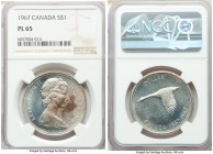 Elizabeth II Prooflike Dollar 1967 PL65 NGC, Royal Canadian mint, KM70. Reverse slightly rotated. Patch of bronze toning on obverse of otherwise unton...