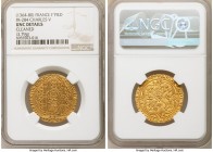 Charles V gold Franc à Pied ND (1364-1380) UNC Details (Cleaned) NGC, Fr-284, Dup-360. 3.79gm. KAROLVS x DI x GR | FRANCORV x RЄX, crowned, mantled fi...
