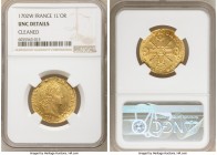 Louis XIV gold Louis d'Or 1702-W UNC Details (Cleaned) NGC, Lille mint, KM334.21. Lustrous and choice, 3mm scratch on cheek. 

HID09801242017

© 2...