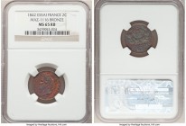 Louis Philippe I bronze Essai 2 Francs 1842 MS65 Red and Brown NGC, Maz-1116. Designer Barre. Toned in dark shades in multiple colors. 

HID09801242...
