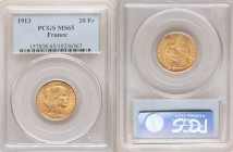 Republic gold 20 Francs 1913 MS65 PCGS, KM857. AGW 0.1867 oz. 

HID09801242017

© 2020 Heritage Auctions | All Rights Reserved