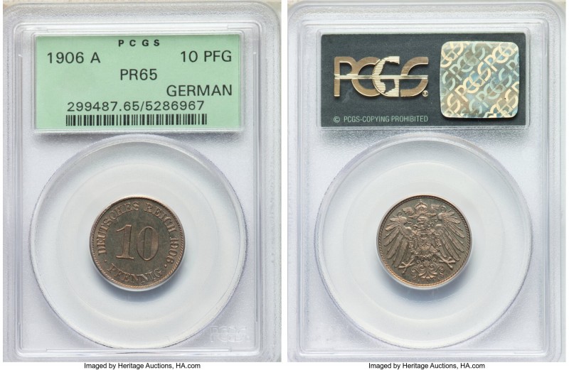 Wilhelm II Pair of Certified Assorted Multiple Pfennigs PR65 PCGS, 1) 10 Pfennig...