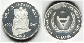 Republic Proof Piefort 50 Cedis 1981, KM-P1. 38.5mm. 56.80gm. International year of disabled persons commemorative. 

HID09801242017

© 2020 Herit...