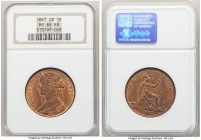 Victoria Penny 1867 MS65 Red and Brown NGC, KM749.2, S-3954. Die Break running from lighthouse near edge to the trident of Britannia. 

HID098012420...