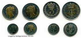 Victoria 4-Piece Uncertified Maundy Set 1877 XF, KM-MDS130. Includes Penny through the 4 Pence and comes with box reading "Crown / MAUNDY COIN / 1877"...