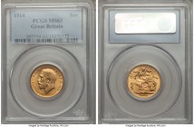 George V gold Sovereign 1914 MS63 PCGS, KM820. A most attractive coin with strong golden luster. AGW 0.2354 oz. 

HID09801242017

© 2020 Heritage ...
