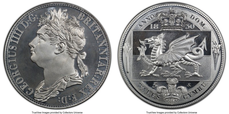 George IV tin INA Retro Fantasy Issue "Wales" Crown 1830-Dated MS66 PCGS, KM-X U...
