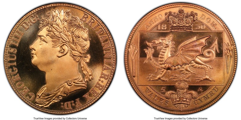 George IV brass INA Retro Fantasy "Wales" Crown 1830-Dated MS66 PCGS, KM-X Unl. ...