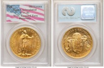 Franz Joseph I gold 100 Korona 1908-KB Gem Uncirculated PCGS, Kremnitz mint, KM491. From the 9-11-01 World Trade Center Ground Zero Recovery. 

HID0...