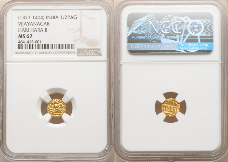 Vijayanagar. Hari Hara II gold 1/2 Pagoda ND (1377-1404) MS67 NGC, Fr-350, Mitch...