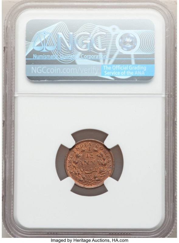 British India. East India Company 1/12 Anna 1848-(c) MS64 Brown NGC, Calcutta mi...