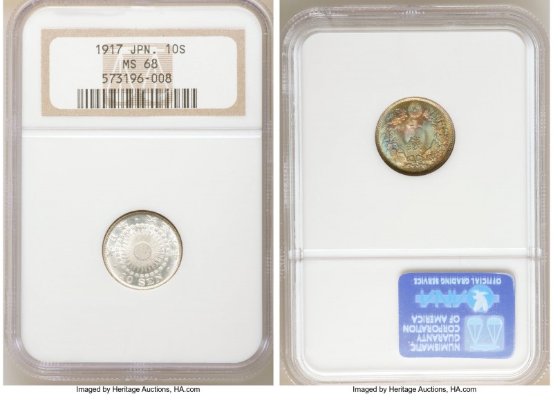 Taisho 10 Sen Year 6 (1917) MS68 NGC, KM-Y36.2. Superior condition with clean un...