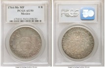 Charles III 8 Reales 1764 Mo-MF AU50 PCGS, Mexico City mint, KM105. Note 6/6 overdate (Unlisted in KM or Calbeto). Toned a solid dove-gray. 

HID098...