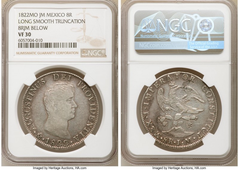 Augustin I Iturbide 8 Reales 1822 Mo-JM VF30 NGC, Mexico City mint, KM309. Long ...