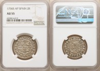 Philip V 2 Reales 1736 S-AP AU55 NGC, Seville mint, KM355. Amber tinted gray toning. 

HID09801242017

© 2020 Heritage Auctions | All Rights Reser...