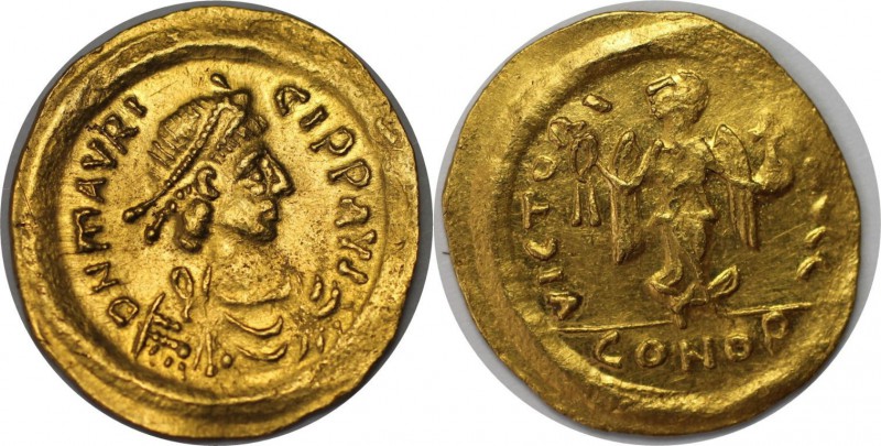 Maurice Tiberius (AD 582-602). AV semissis (17mm, 2.17 gm, 6h). Constantinople. ...